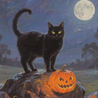 Halloween musta kissa kiven päällä - pikkukuva 1