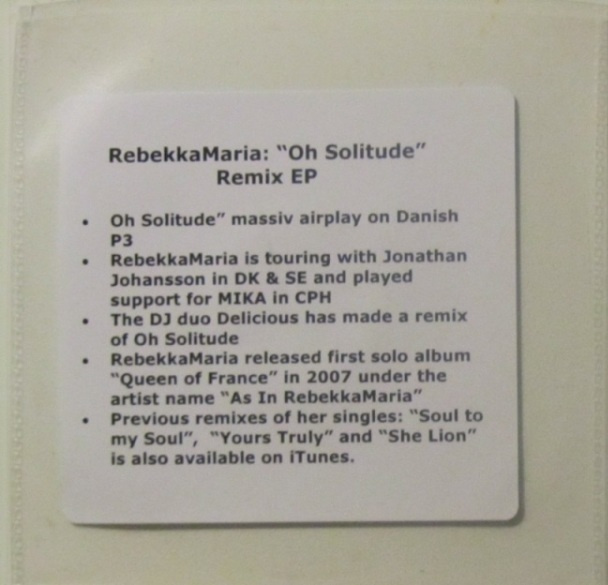 RebekkaMaria • Oh Solitude PROMO CDr (Remix EP)
