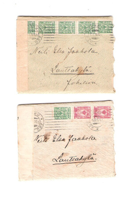 Sotasensuuri avannut, 2 kirjettä 1916 + lunastus 1918.