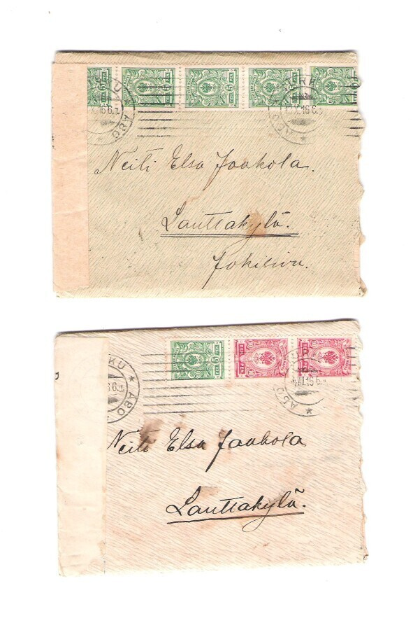 Sotasensuuri avannut, 2 kirjettä 1916 + lunastus 1918.