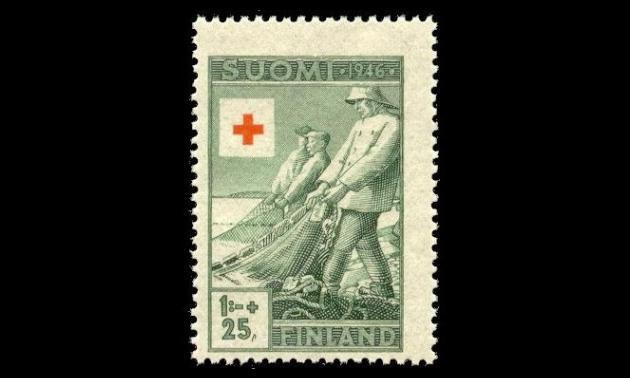 307 ** Punainen risti 1mk+25p (1946)