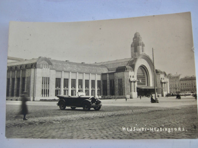 VANHA Postikortti Helsinki 1927 Rautatie Asema Kiva Auto