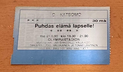 Puhdas Elämä Lapselle 1995 konsertin pääsylippu