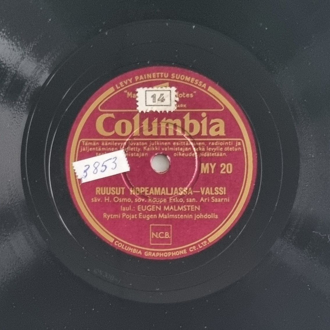 Savikiekko 1937 - Eugen Malmsten - Columbia MY 20