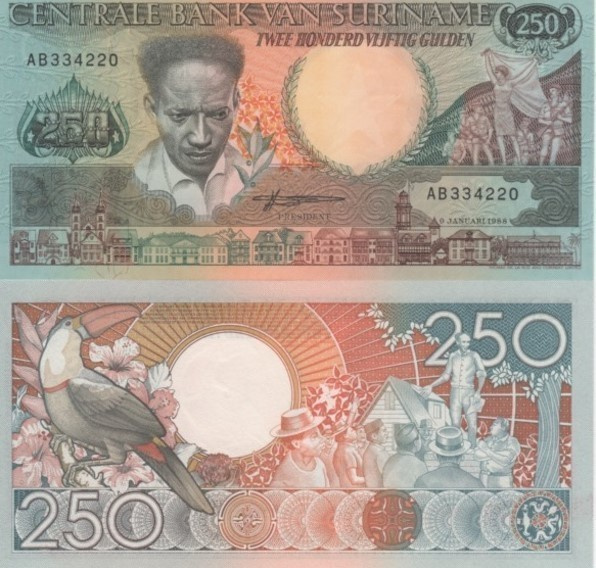 (B0097) SURINAM, 1988. 250 Gulden. P-134. UNC
