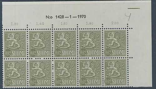 1968 2p harmaanvihreä   nro-10lö 1428 ++