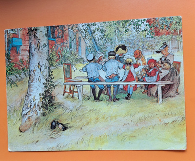 Carl Larsson: perhe ulkona aterialla, kulkenut 1989