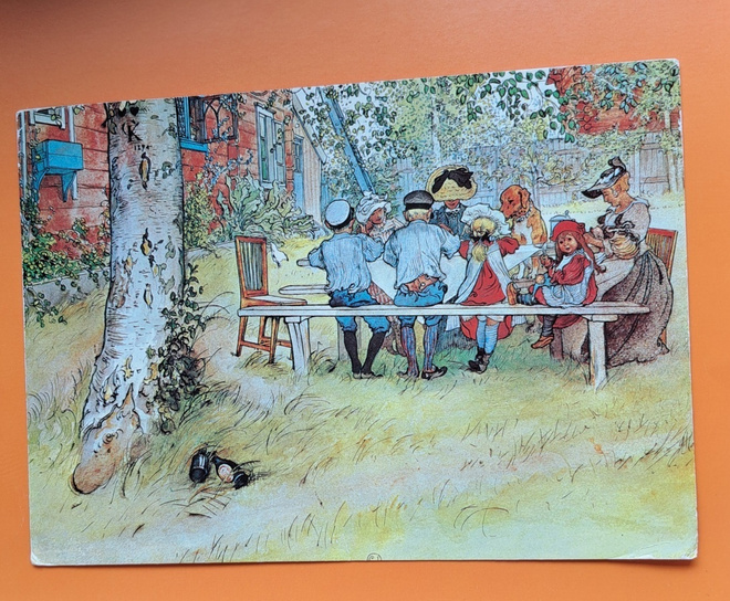 Carl Larsson: perhe ulkona aterialla, kulkenut 1989
