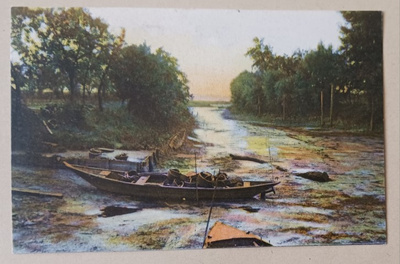 Vene selviytynyt kosken kuohuista, vanha väripk, p. 1910
