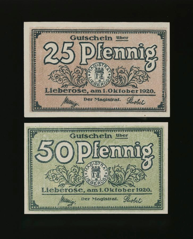 Saksa Notgeld 25, 50 Pfennig, Lieberose 1.10.1920