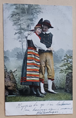 Halausasteelle ehtinyt nuoripari kansanpuvuissa, p. 1903