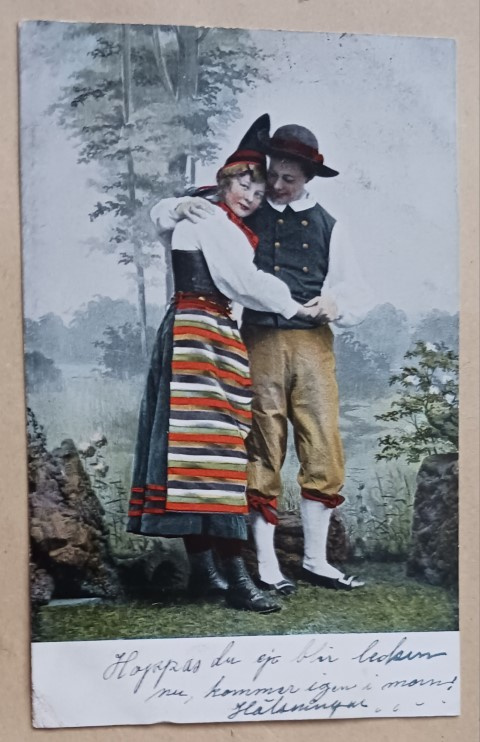 Halausasteelle ehtinyt nuoripari kansanpuvuissa, p. 1903