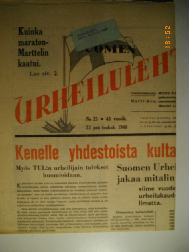 Suomen Urheilulehti Nro 21/1940 (16.3)