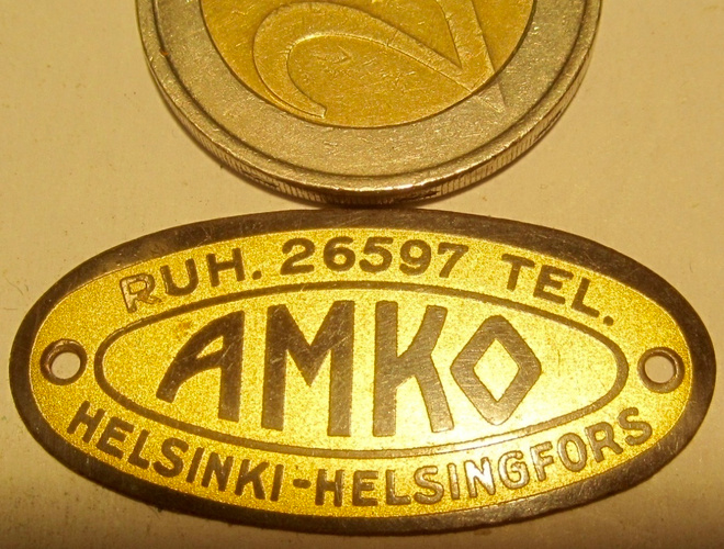 VANHA Merkki AMKO Helsinki Peltiä