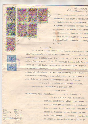 Asiakirja, perinnönjako, 1957, Vampula.