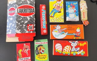 Fazer/Panda/Hellas vanhoja somistepakkauksia ja kääreitä