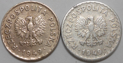 Puola. 1 zloty 1949 cu-ni ja 1 zloty 1949 alu.
