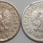 Puola. 1 zloty 1949 cu-ni ja 1 zloty 1949 alu. - pikkukuva 1