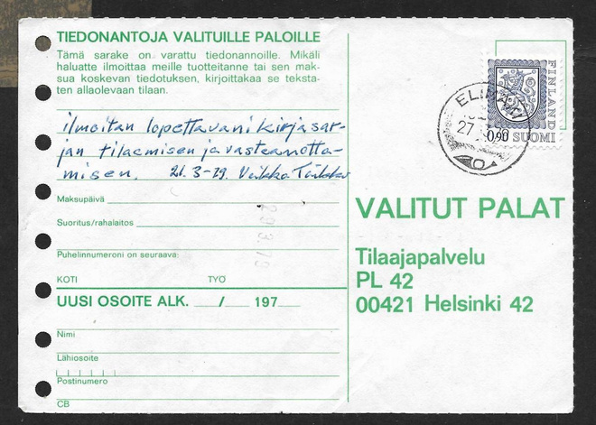 Painotuote - Yl.m. 0,90 (LAPE 796) Elimäki 27.3.79
