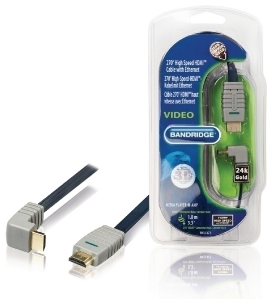 Bandridge HDMI 270° Kulma kaapeli, litteä, Ultra HD, 1m UUSI