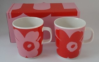 2 X Marimekko Juhla Unikko mukit vaalean punainen -puna 2021