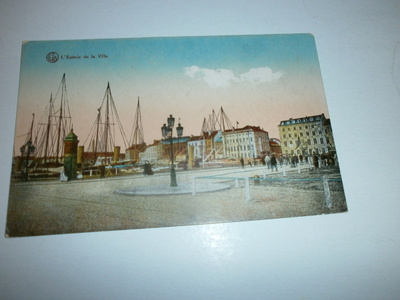 Ostende, laivat ja kaupunkia, vanha väripk, 1928, ei p.