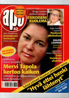Apu n:o 42 2003 Mervi Tapola. Kaija. Ringa. Mari. Michael.