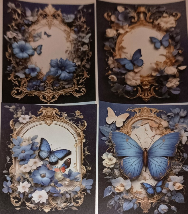 Korttikuvat PERHOSET JA KUKAT / 4 kpl -setti / 8 x 10,5 cm