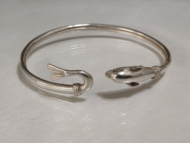Upea Vintage Hopea delfiini rannekoru 925