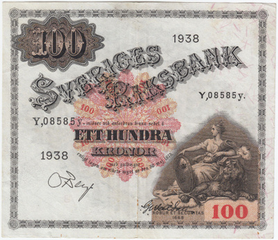 Ruotsi: 100 Kruunua 1938, kl.5