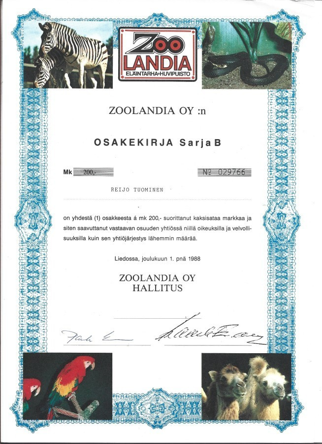 OKK Zoolandia Oy Lieto 1988