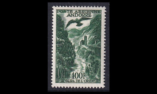 Andorra Fr 158 ** Lentoposti Valiran laakso 100 Fr (1955)