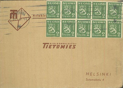 M30 1945 2mk vihreä leijona 10-ryhmä asiakirjoja-lähetys