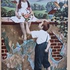 Pikkuherra tuo muurilla istuvalle pikkuleidille kukkia, 1908 - pikkukuva 1