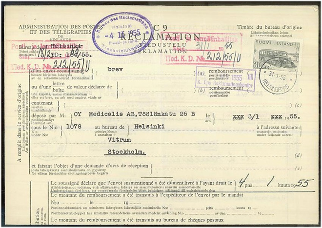 1947 30mk postiauto tiedustelu Ruotsiin 1955