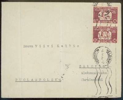 1935 Kalevala 1,25 mk pari kirje Puolaan
