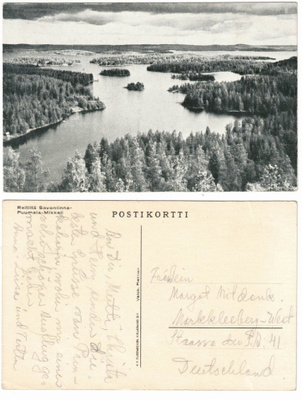 Vanha kortti, reitiltä Savonlinna-Puumala-Mikkeli