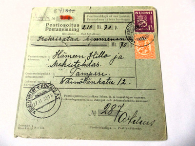 1930 Kokkola Kontr. sekapostiteosoitus