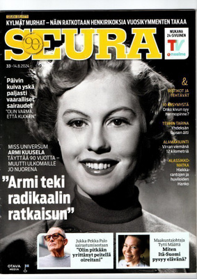 Seura n:o 33 2024 Miss Universum Armi Kuusela. Jukka-Pekka P