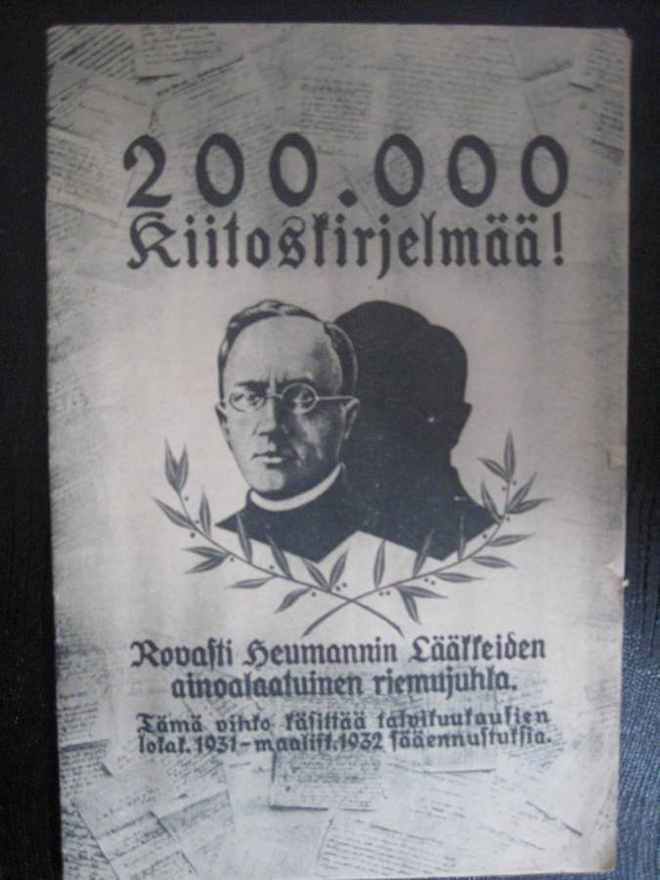 200 000 kiitoskirjelmäää rovasti Heumannin lääkkeistä