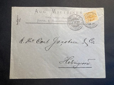 Mainoskuori Aug. Miettinen Pori 3.6.1897 -> Helsinki Stamp