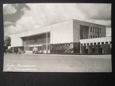 VANHA Postikortti Turku Rautatie Asema 1952