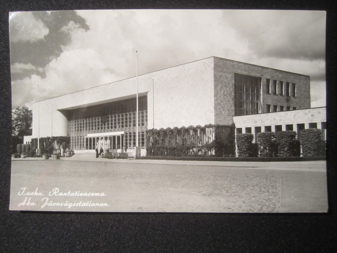 VANHA Postikortti Turku Rautatie Asema 1952