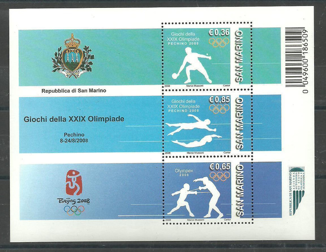 OLYMPIALAISET urheiluaiheinen blokki SAN MARINO 2008 **