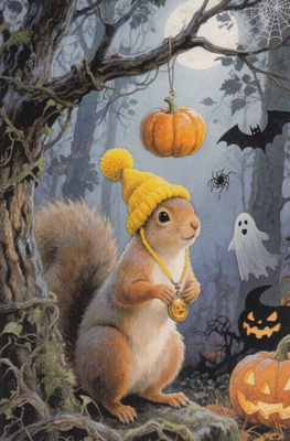 Halloween oravalla keltainen myssy