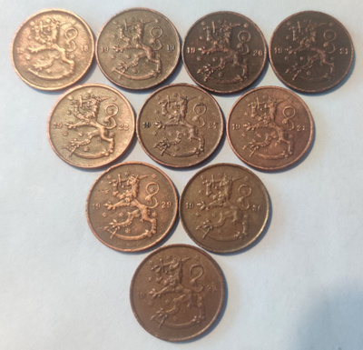 5 penniä, sarja 1918-1943
