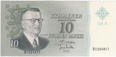 10 Markkaa 1963 Litt.A U-sarjaa, kl.8