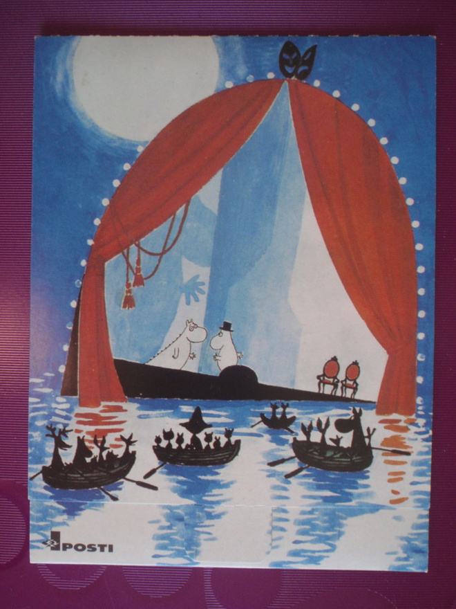 Tove Jansson postikortit ja -merkit kansiossa