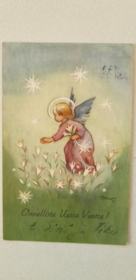 Martta Wendelin vanha enkeli kortti, v. 1948, siltaleima