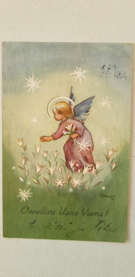Martta Wendelin vanha enkeli kortti, v. 1948, siltaleima